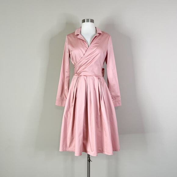 Gal Meets Glam | Elisabetta Pink Bow Wrap Retro Fit Flare 3/4 Sleeve Dress 4 - Picture 2 of 10